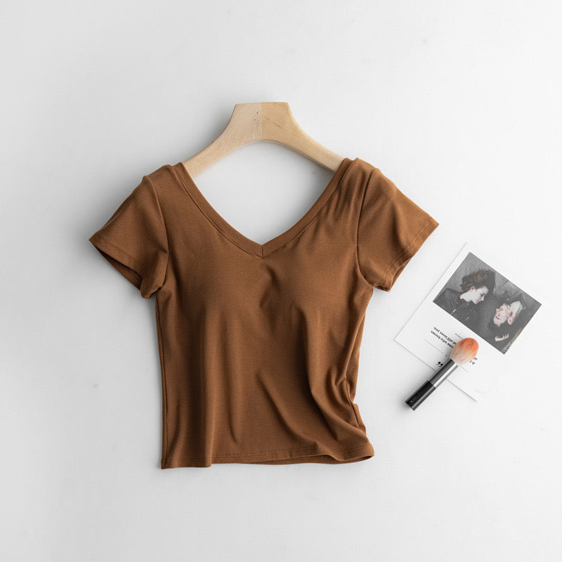 Cassie Built-In Bra V-Neck T-shirt